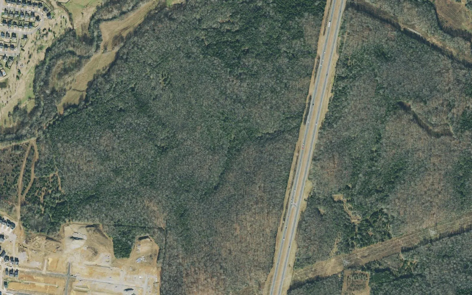 Homes in Stonecreek and neighboring subdivisions off Tom Lunn Road in southeast Spring Hill, in a 2021 aerial photograph.