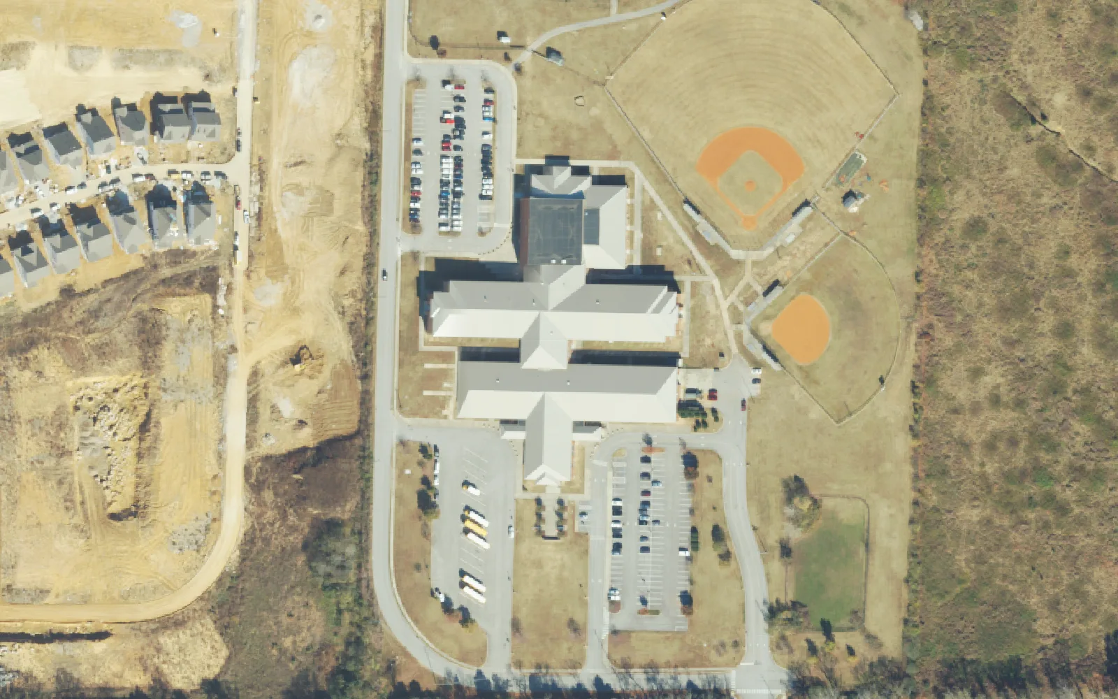 Spring Station Middle School and its ball fields on Spring Station Drive in Spring Hill, seen from the air